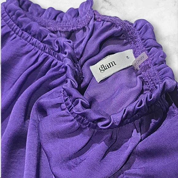 Glam Purple Ruffled Sleeveless Women's Blouse Top Shirt Size Medium (M) B86 - Picture 2 of 9